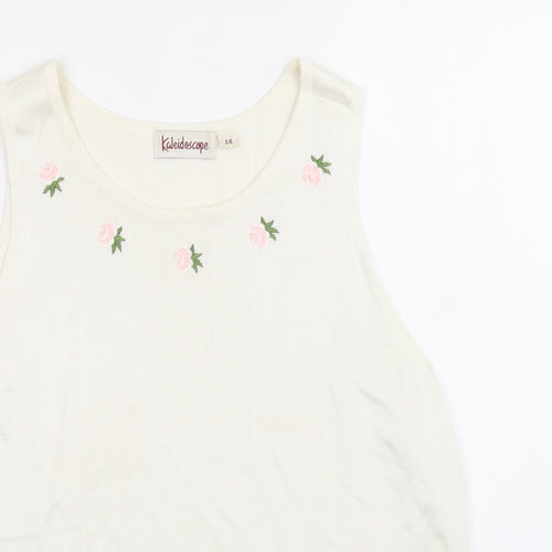 Kaleidoscope Womens Ivory  Viscose Basic Blouse Size 14 Round Neck