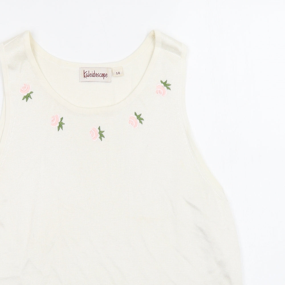 Kaleidoscope Womens Ivory  Viscose Basic Blouse Size 14 Round Neck