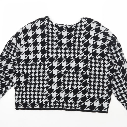 H&M Womens Black Boat Neck Houndstooth Cotton Pullover Jumper Size M