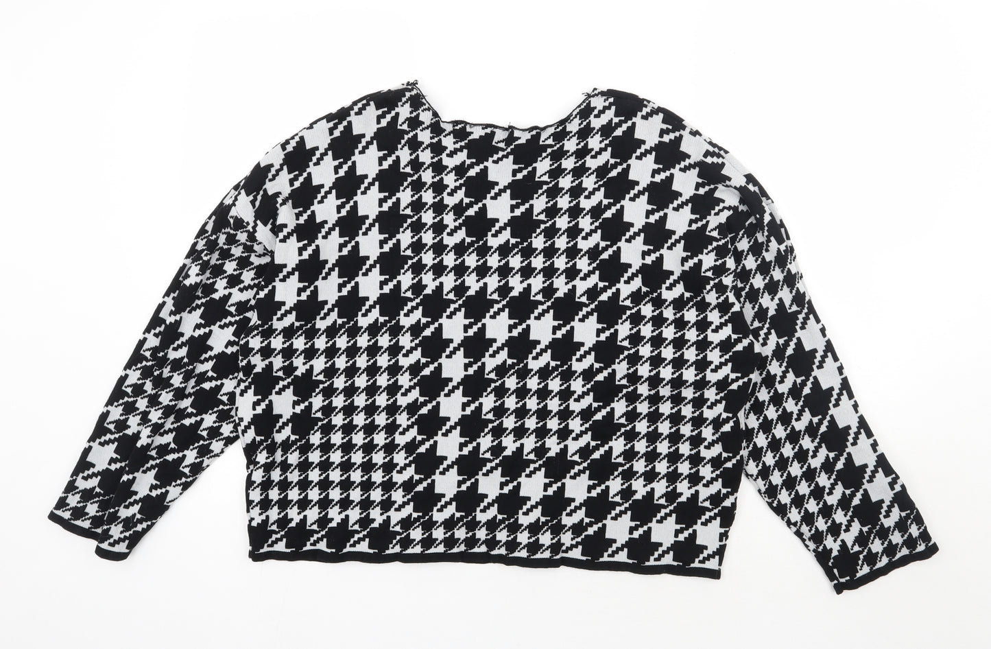 H&M Womens Black Boat Neck Houndstooth Cotton Pullover Jumper Size M