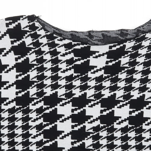 H&M Womens Black Boat Neck Houndstooth Cotton Pullover Jumper Size M