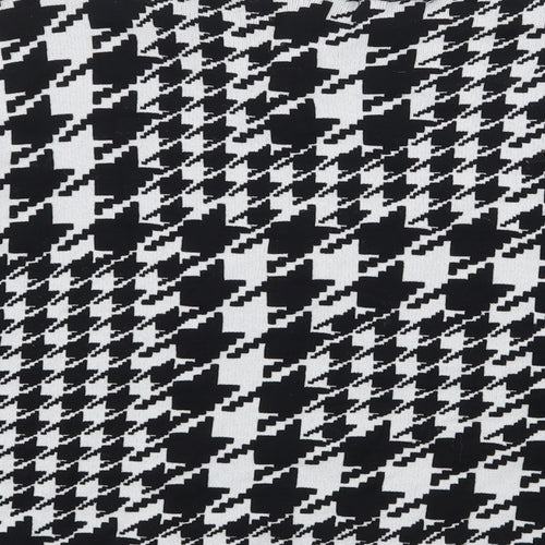 H&M Womens Black Boat Neck Houndstooth Cotton Pullover Jumper Size M
