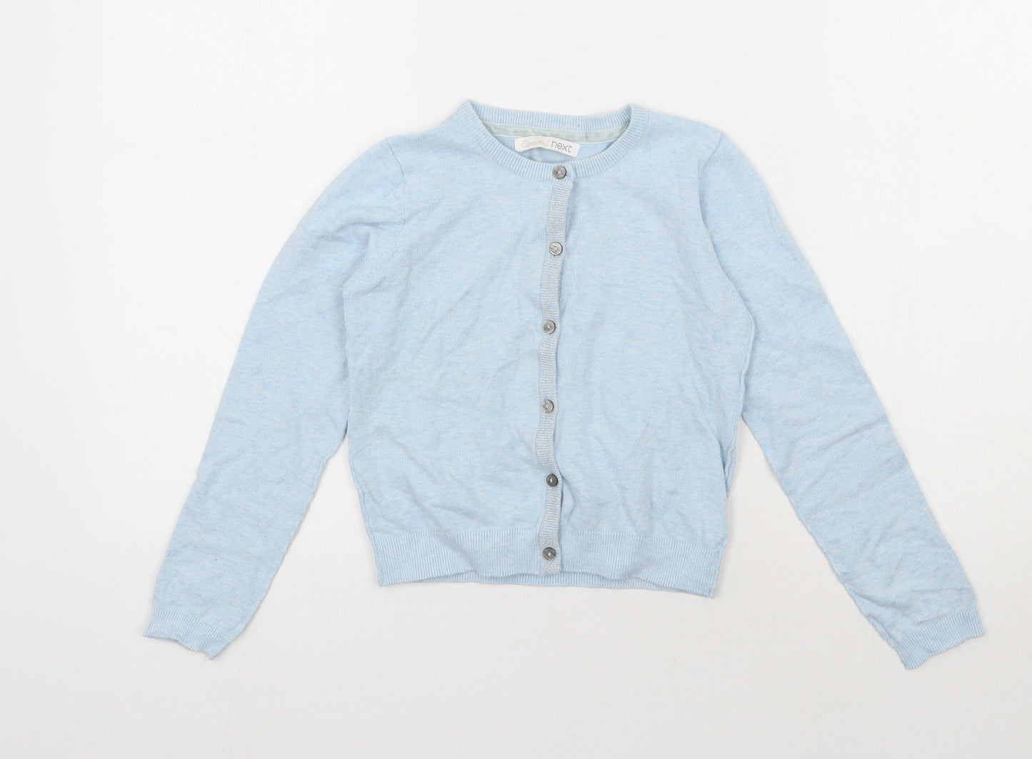 NEXT Girls Blue Round Neck  Cotton Cardigan Jumper Size 8 Years  Button