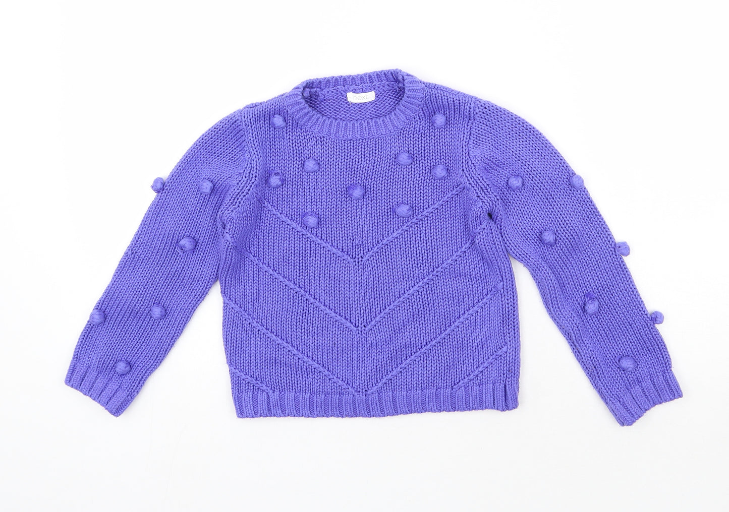 NEXT Girls Purple Crew Neck  Acrylic Pullover Jumper Size 5 Years  Pullover - pom pom detail
