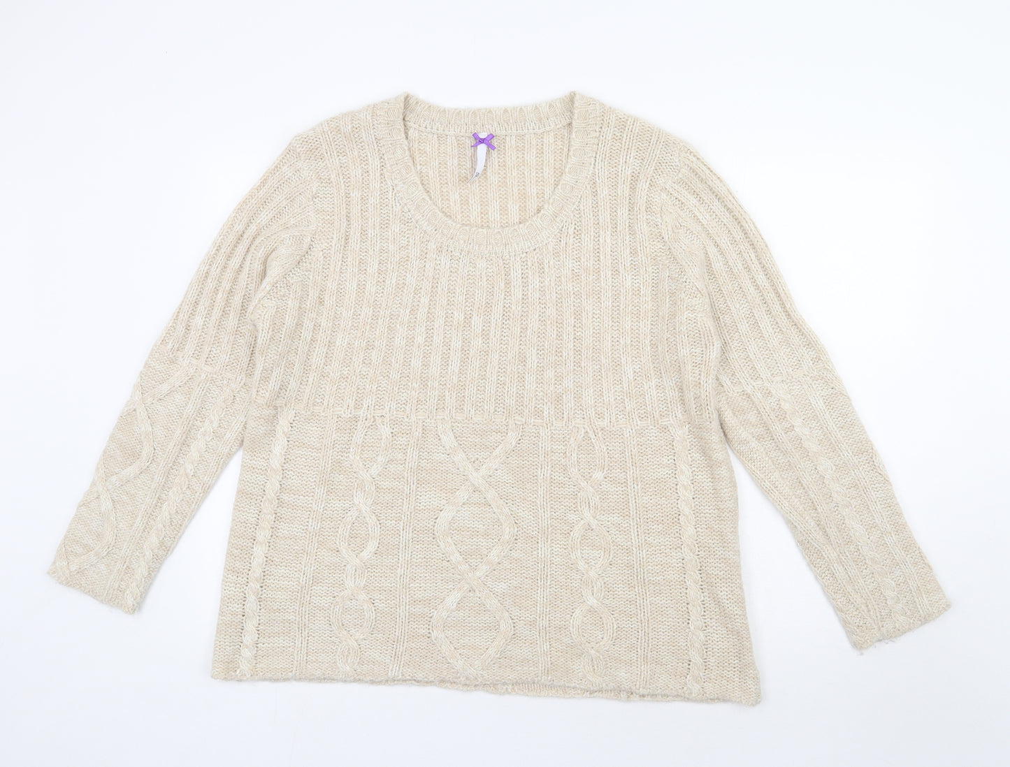 BHS Womens Beige Scoop Neck  Acrylic Pullover Jumper Size 20