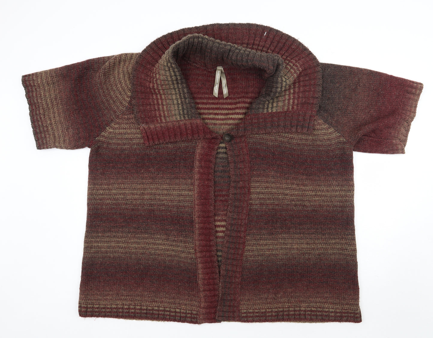 Preworn Womens Brown Collared Striped Acrylic Cardigan Jumper Size 4XL