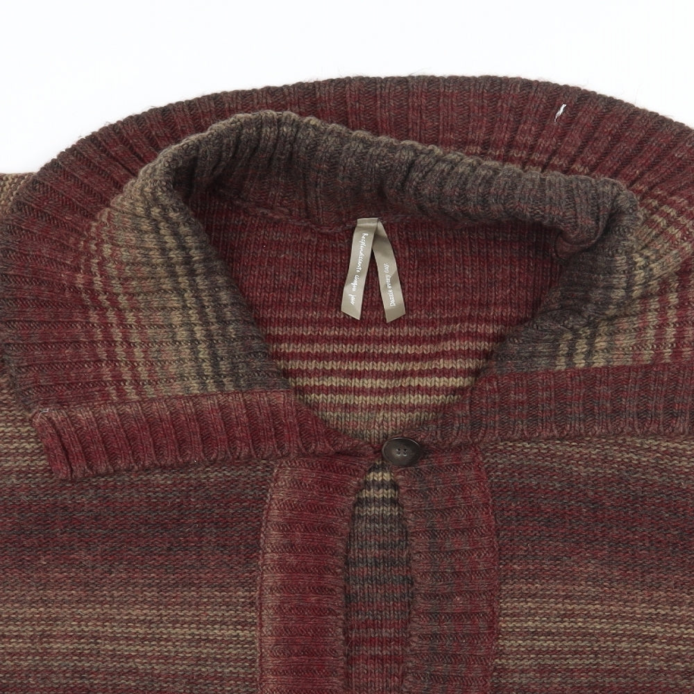 Preworn Womens Brown Collared Striped Acrylic Cardigan Jumper Size 4XL