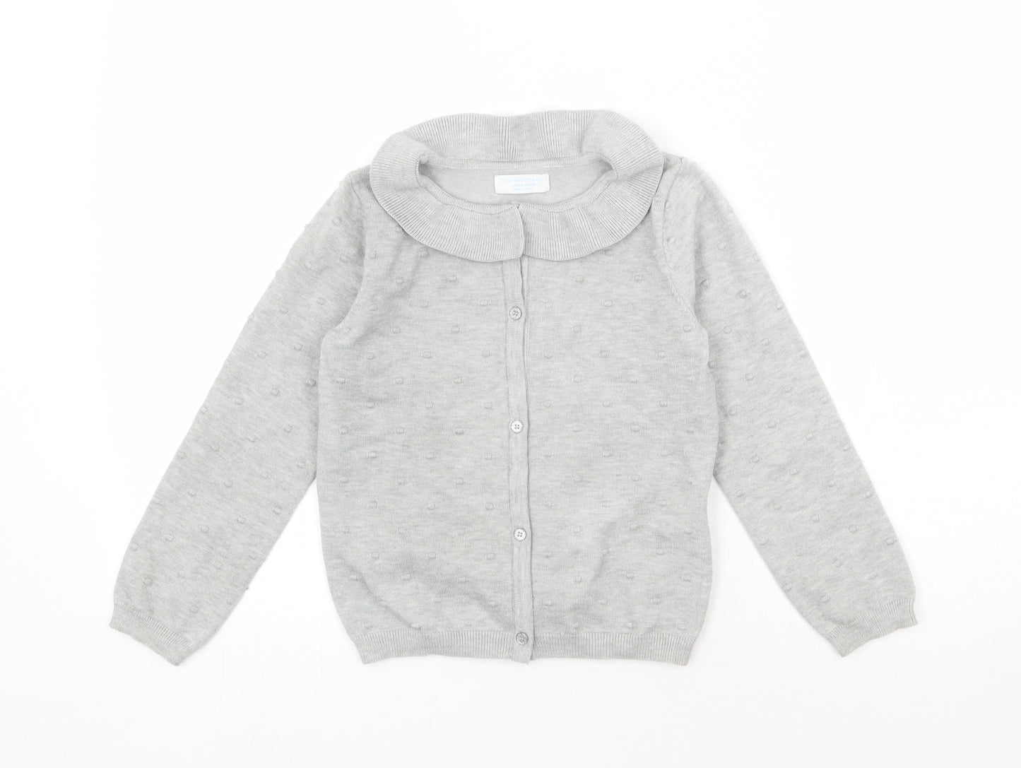 Primark Girls Grey Collared Polka Dot Polyester Cardigan Jumper Size 7-8 Years  Button