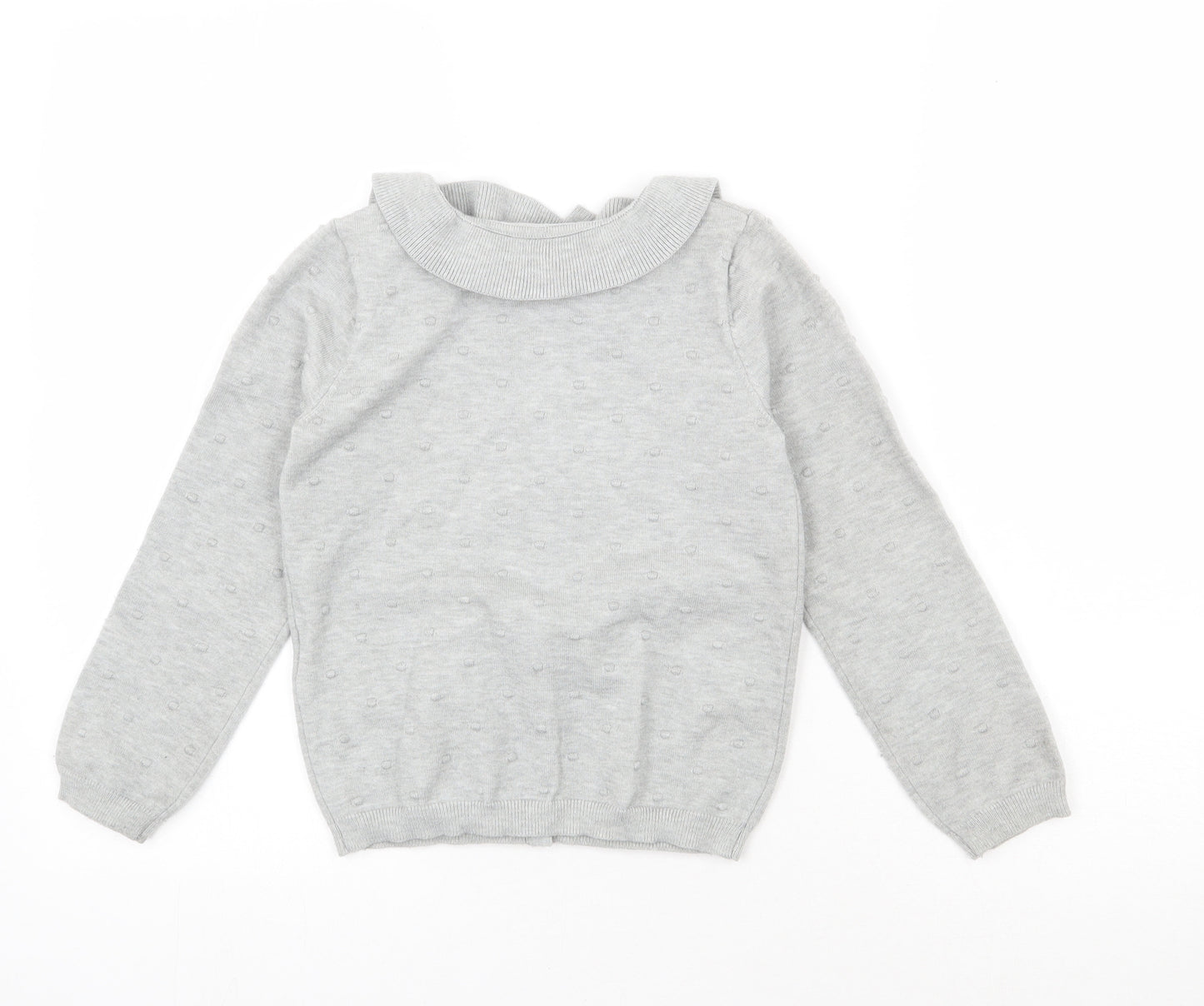 Primark Girls Grey Collared Polka Dot Polyester Cardigan Jumper Size 7-8 Years  Button