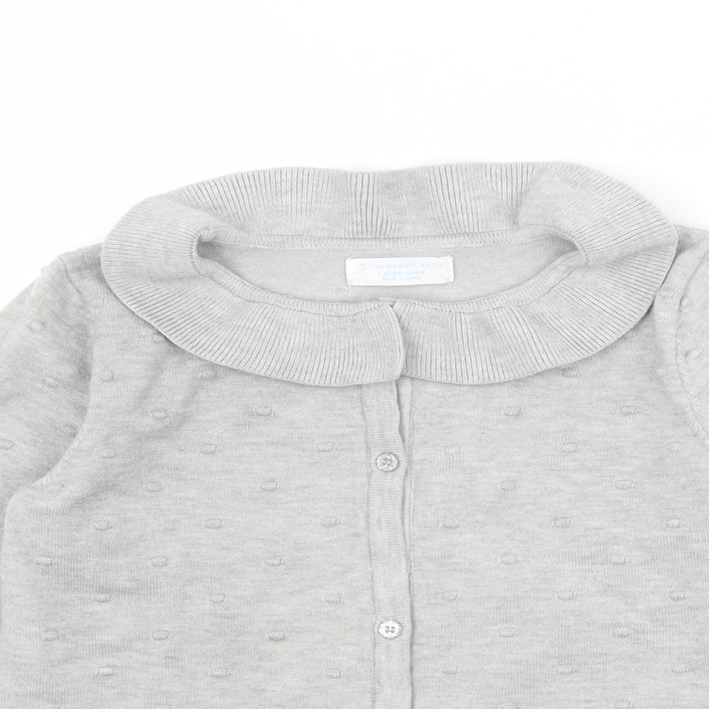 Primark Girls Grey Collared Polka Dot Polyester Cardigan Jumper Size 7-8 Years  Button