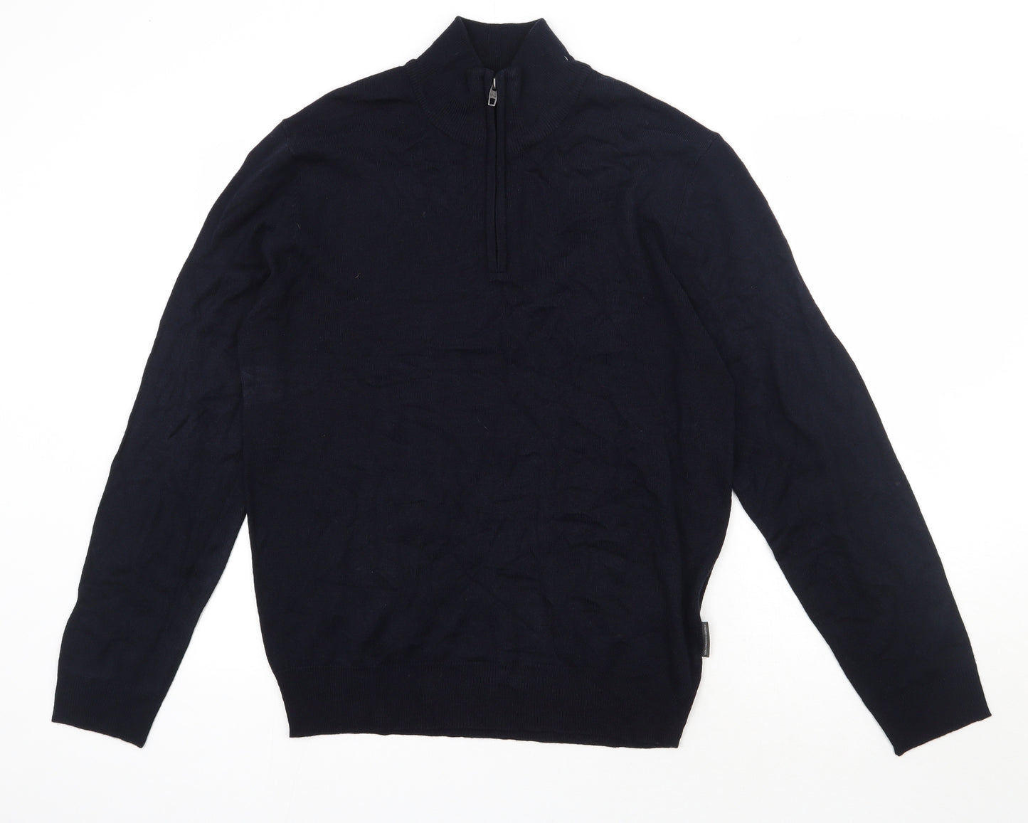 French Connection Mens Blue High Neck  Acrylic Pullover Jumper Size L