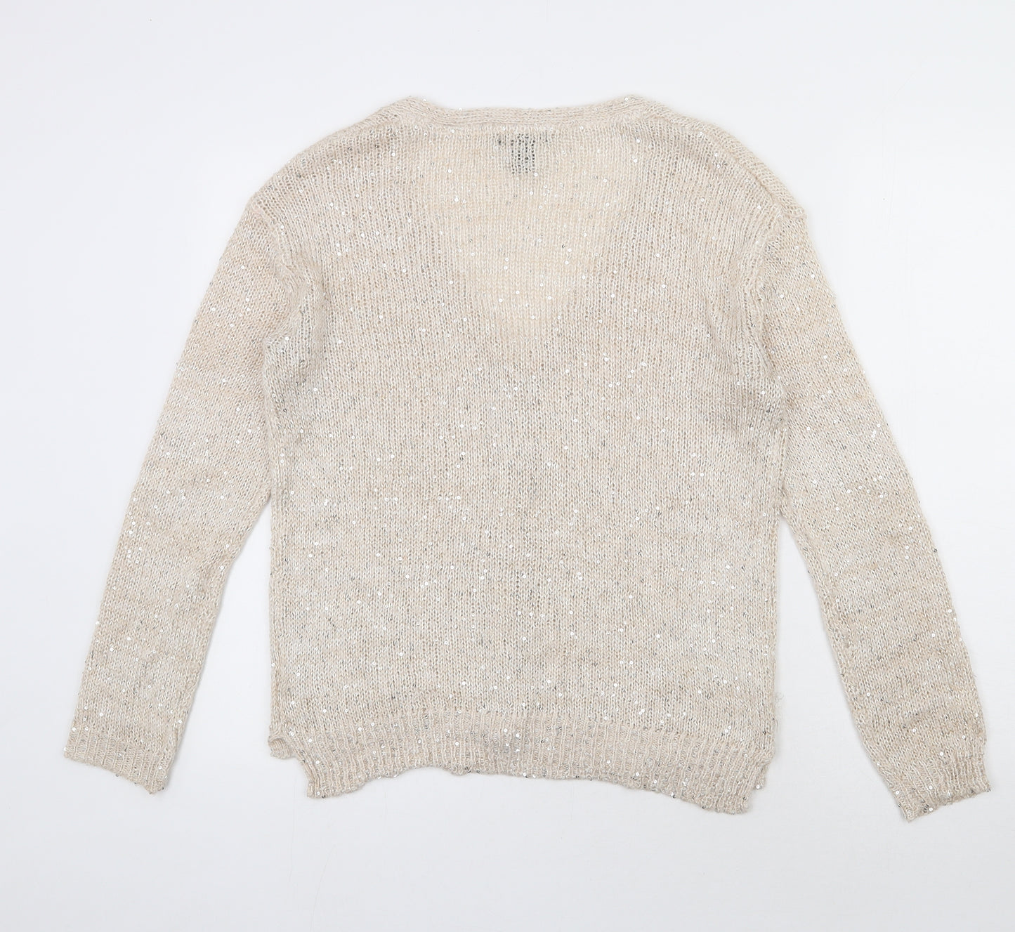H&M Womens Ivory V-Neck  Acrylic Cardigan Jumper Size S