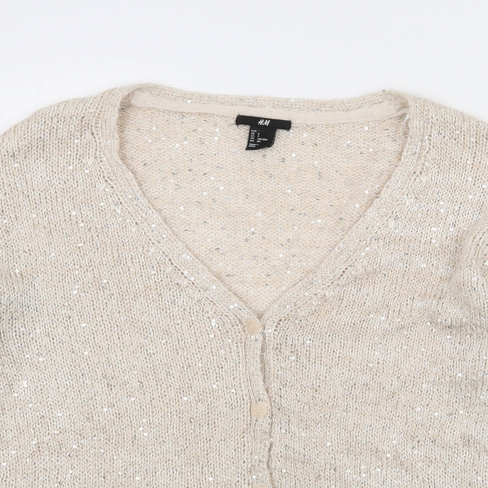 H&M Womens Ivory V-Neck  Acrylic Cardigan Jumper Size S