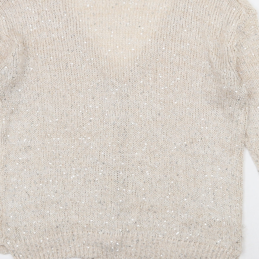 H&M Womens Ivory V-Neck  Acrylic Cardigan Jumper Size S