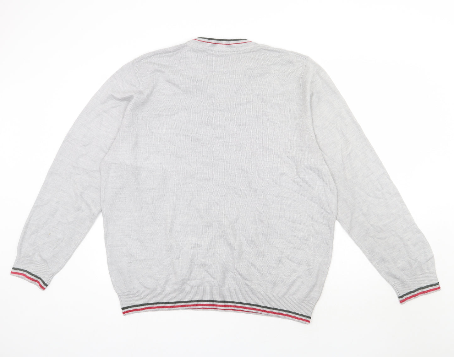 George Mens Grey Round Neck Striped Acrylic Pullover Jumper Size 2XL