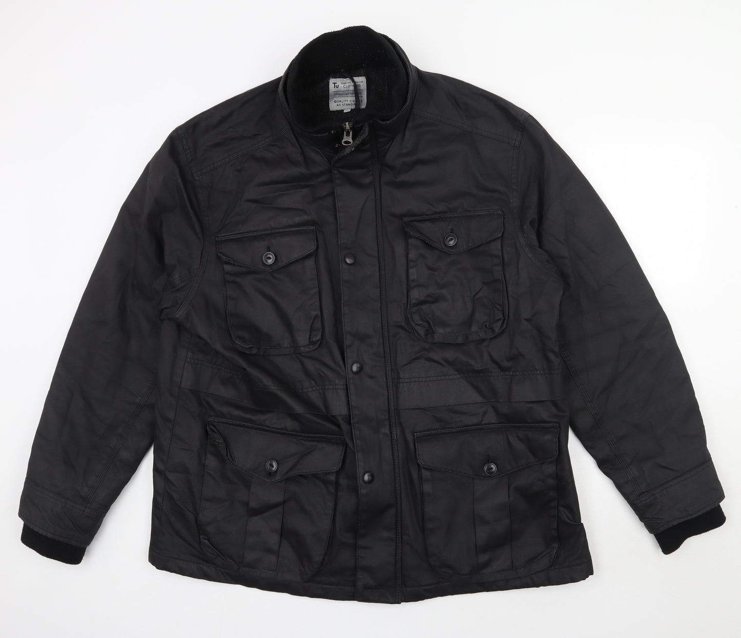 TU Mens Black   Pea Coat Coat Size 2XL  Zip - Waxed Denim