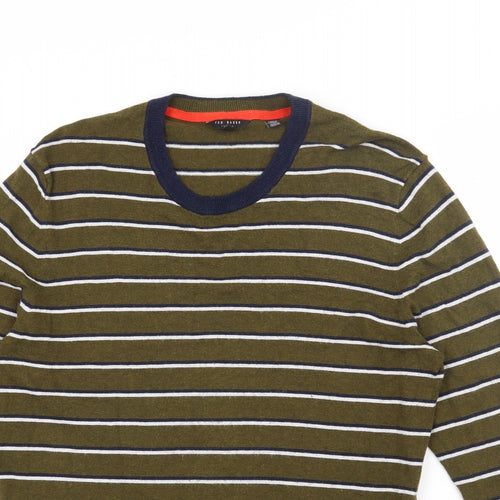 Ted Baker Womens Green Round Neck Striped Cotton Pullover Jumper Size L