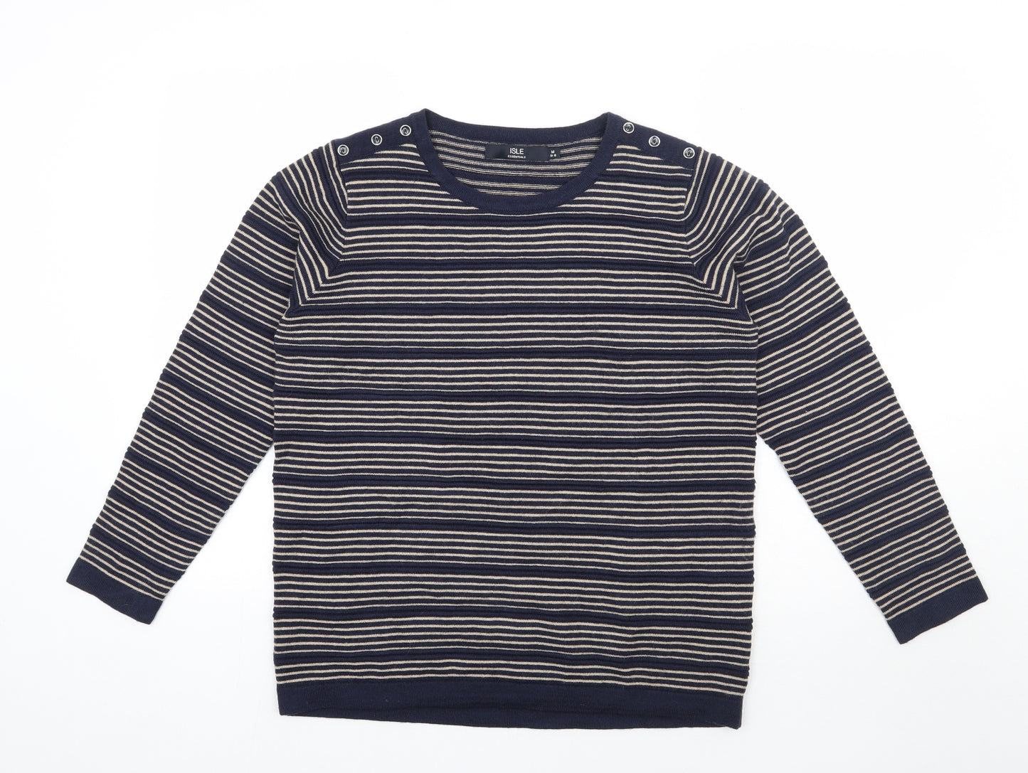 Isle Womens Blue Boat Neck Striped Acrylic Pullover Jumper Size 14