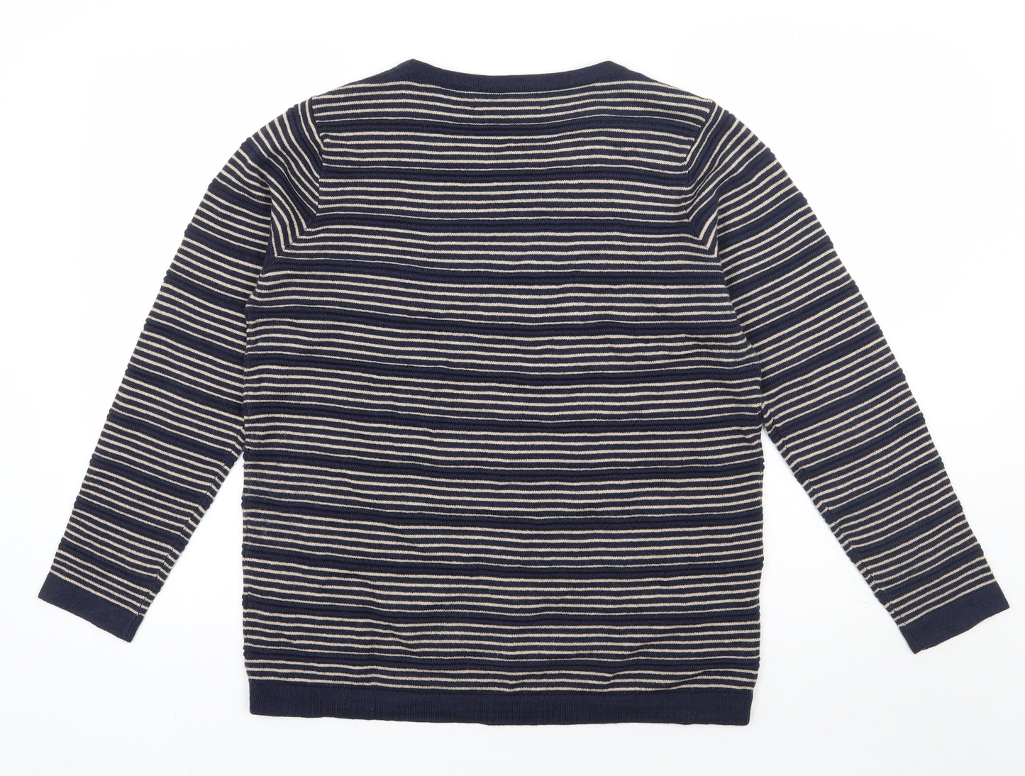 Isle Womens Blue Boat Neck Striped Acrylic Pullover Jumper Size 14