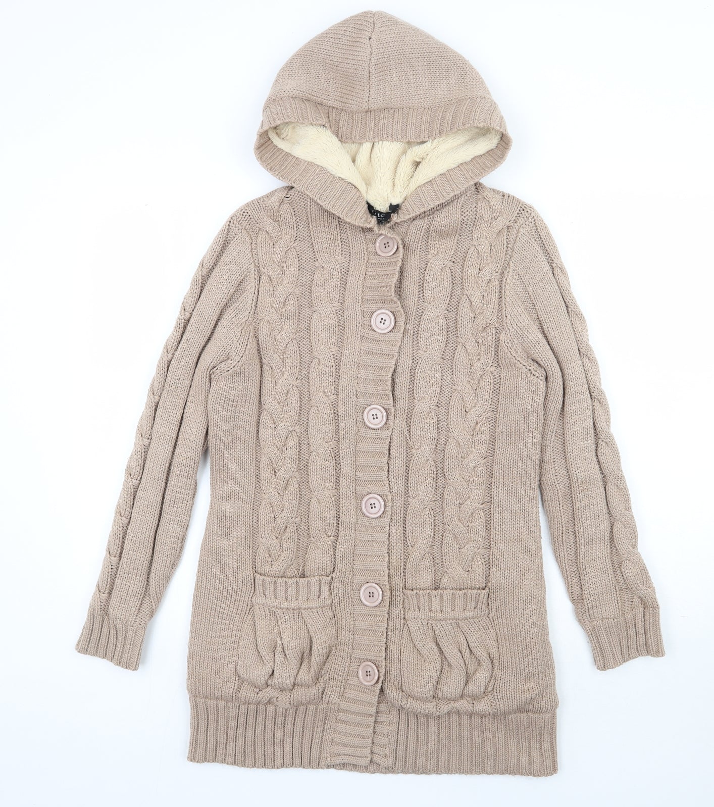elite Womens Brown Round Neck  Acrylic Cardigan Jumper Size M