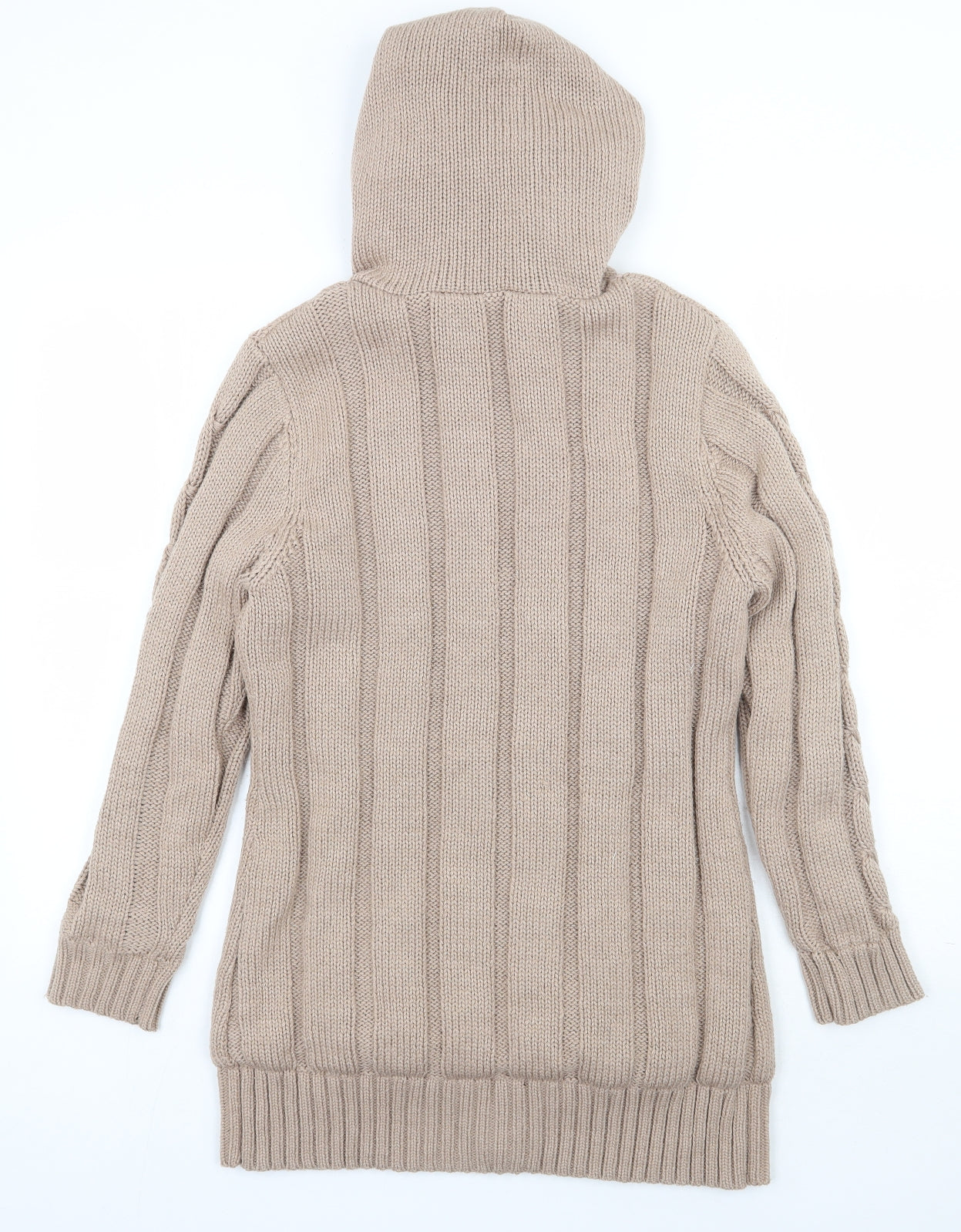 elite Womens Brown Round Neck  Acrylic Cardigan Jumper Size M