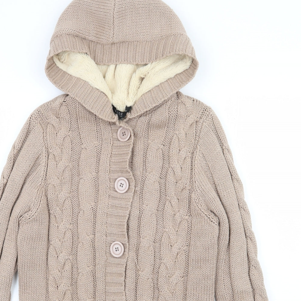 elite Womens Brown Round Neck  Acrylic Cardigan Jumper Size M