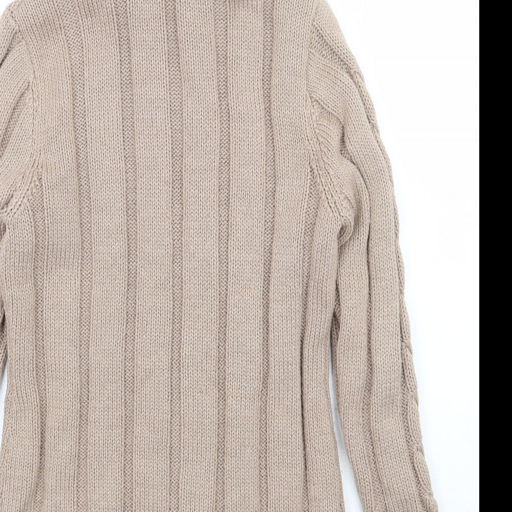 elite Womens Brown Round Neck  Acrylic Cardigan Jumper Size M