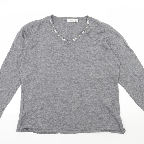 C&A Womens Grey V-Neck  Acrylic Pullover Jumper Size XL
