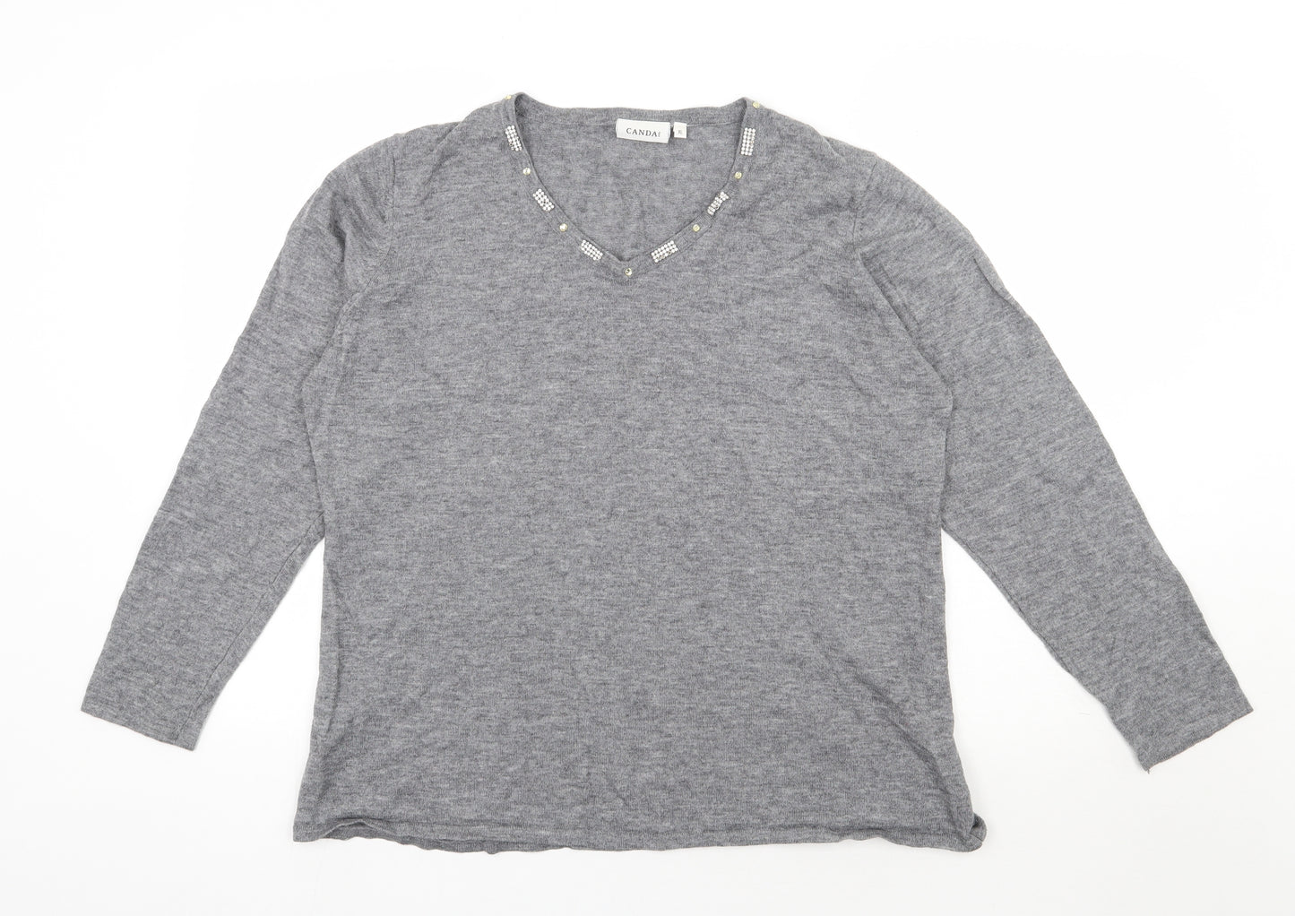 C&A Womens Grey V-Neck  Acrylic Pullover Jumper Size XL