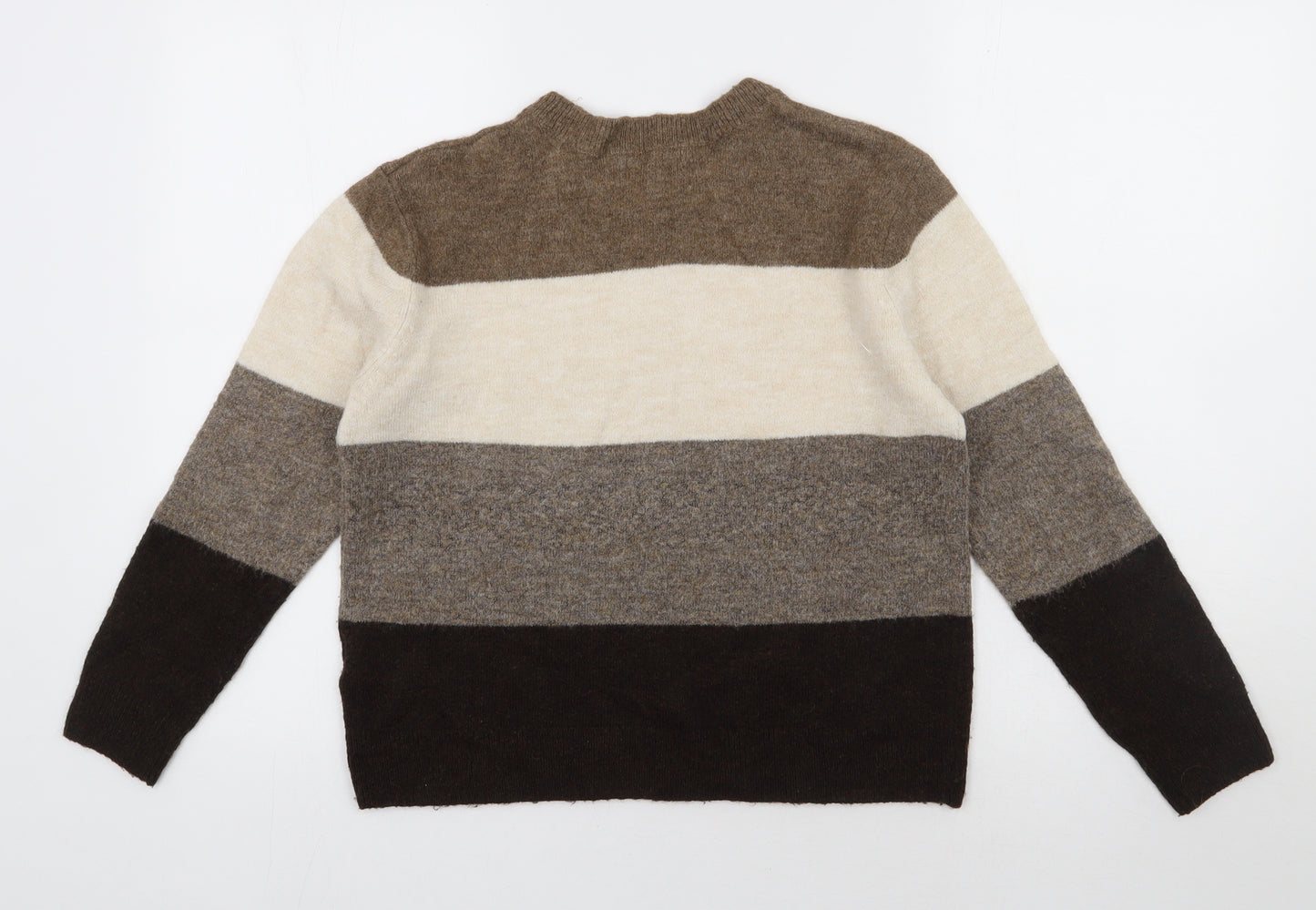 H&M Womens Brown Round Neck Striped Acrylic Pullover Jumper Size XS