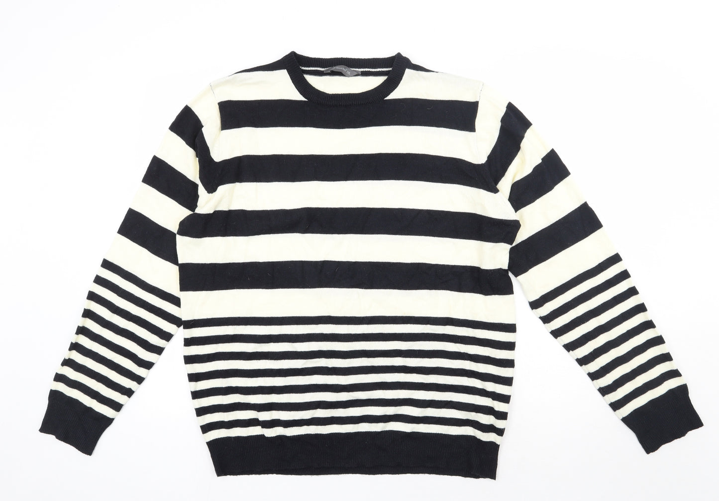 Cedar Wood State Mens Ivory Round Neck Striped Acrylic Pullover Jumper Size 2XL