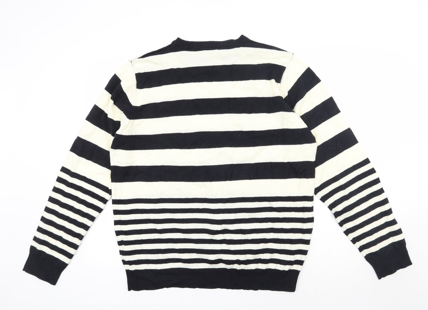 Cedar Wood State Mens Ivory Round Neck Striped Acrylic Pullover Jumper Size 2XL