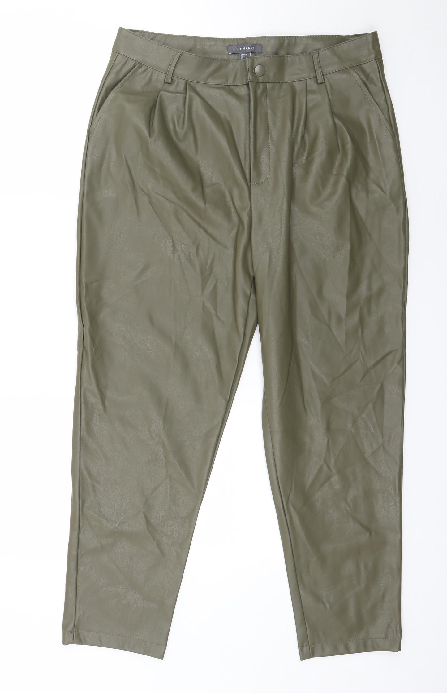 Primark Womens Green  Polyurethane Trousers  Size 16 L27 in Regular Zip