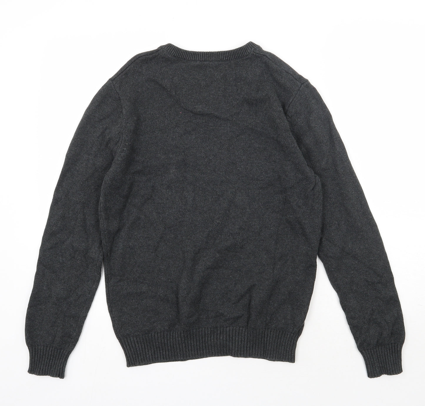 Maine Mens Grey V-Neck  Cotton Pullover Jumper Size S