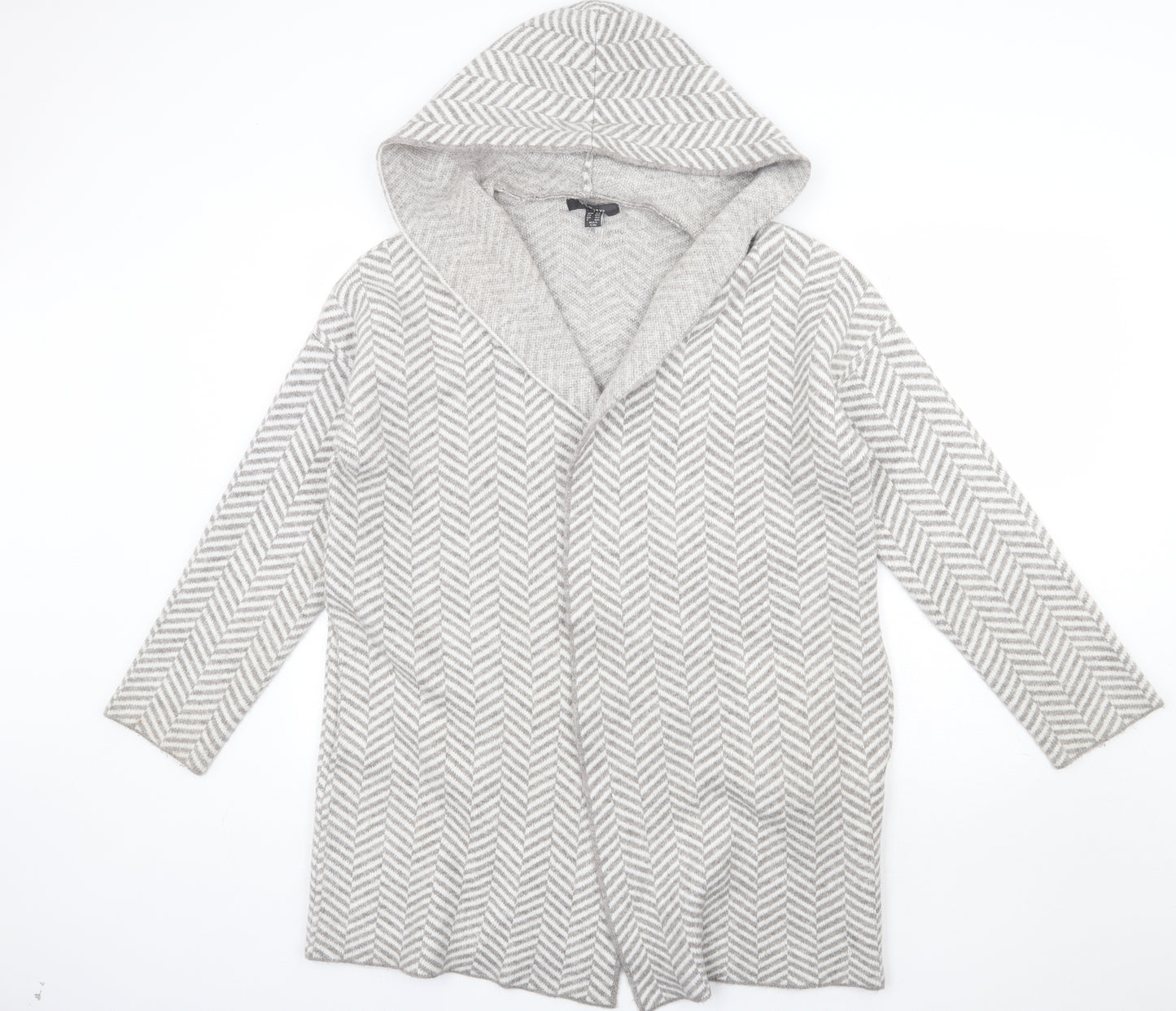 Primark Womens Grey V-Neck Striped Acrylic Cardigan Jumper Size 14