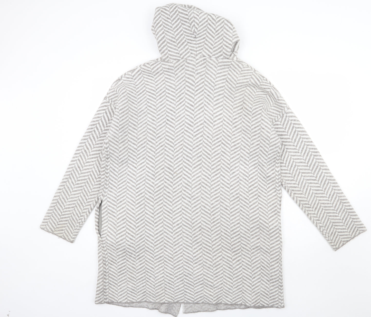 Primark Womens Grey V-Neck Striped Acrylic Cardigan Jumper Size 14