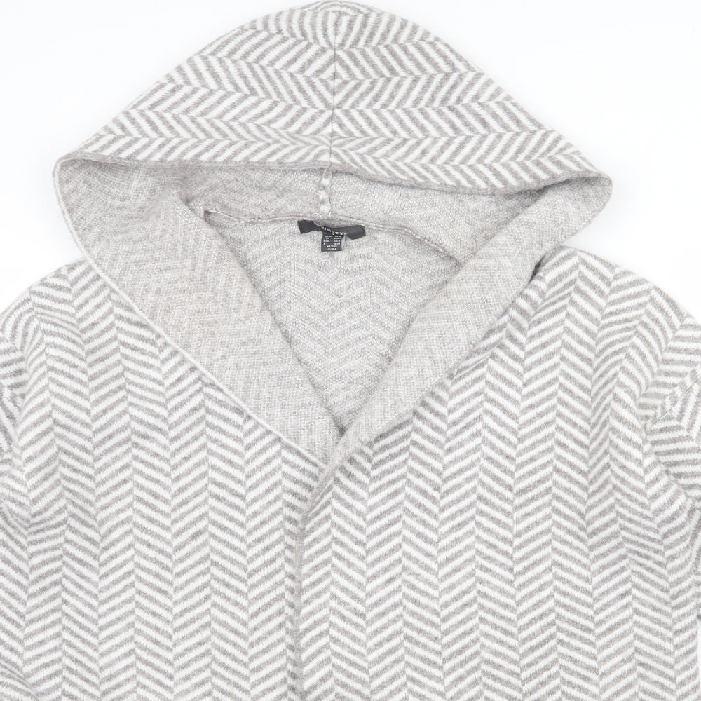 Primark Womens Grey V-Neck Striped Acrylic Cardigan Jumper Size 14