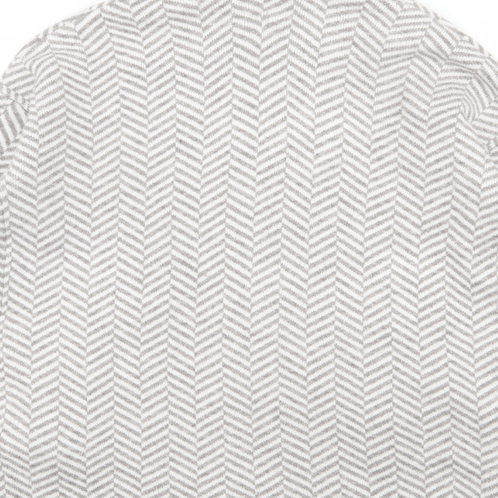 Primark Womens Grey V-Neck Striped Acrylic Cardigan Jumper Size 14