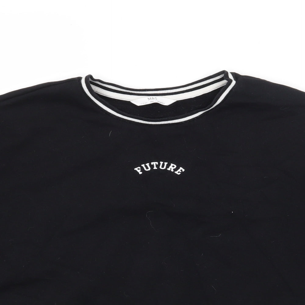 Marks and Spencer Girls Black  Cotton Pullover Sweatshirt Size 13-14 Years  Pullover - Future