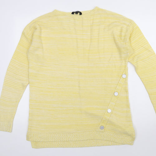 Peacocks Womens Yellow Boat Neck Striped Acrylic Pullover Jumper Size M