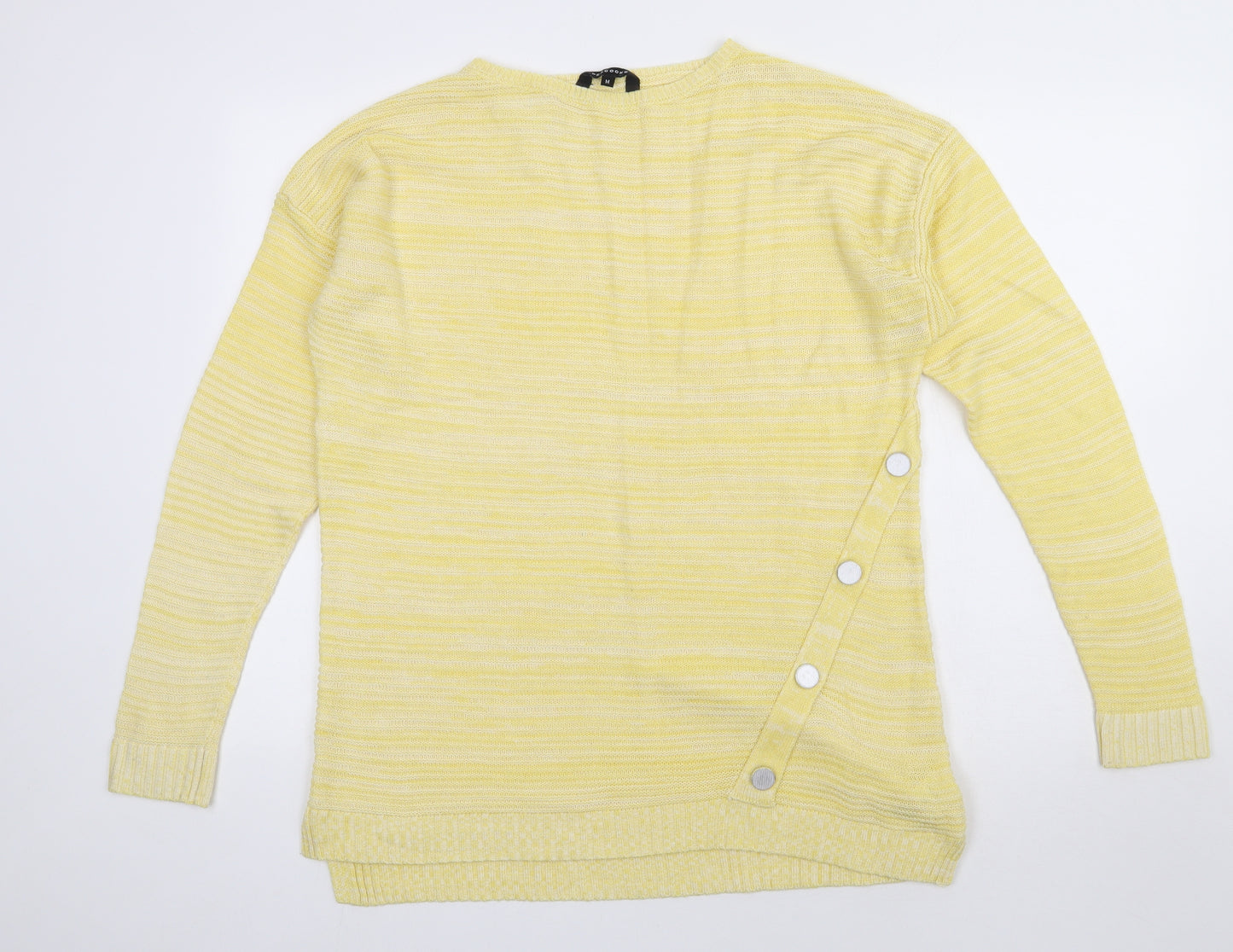 Peacocks Womens Yellow Boat Neck Striped Acrylic Pullover Jumper Size M