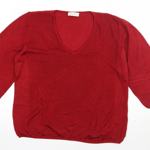 Marks and Spencer Womens Red V-Neck  Viscose Pullover Jumper Size 20