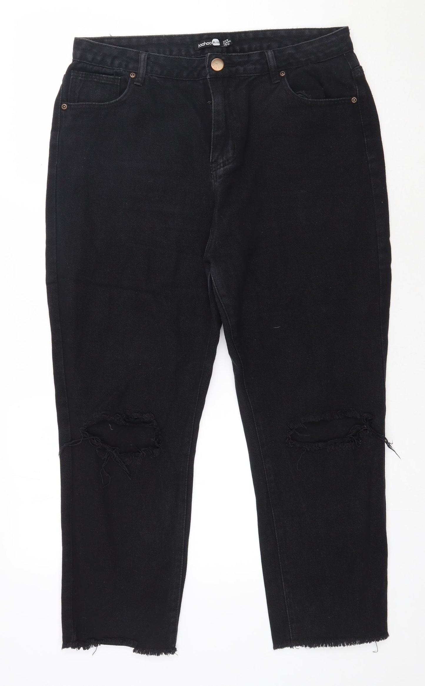 Boohoo Womens Black  Cotton Mom Jeans Size 16 L25 in Regular Button
