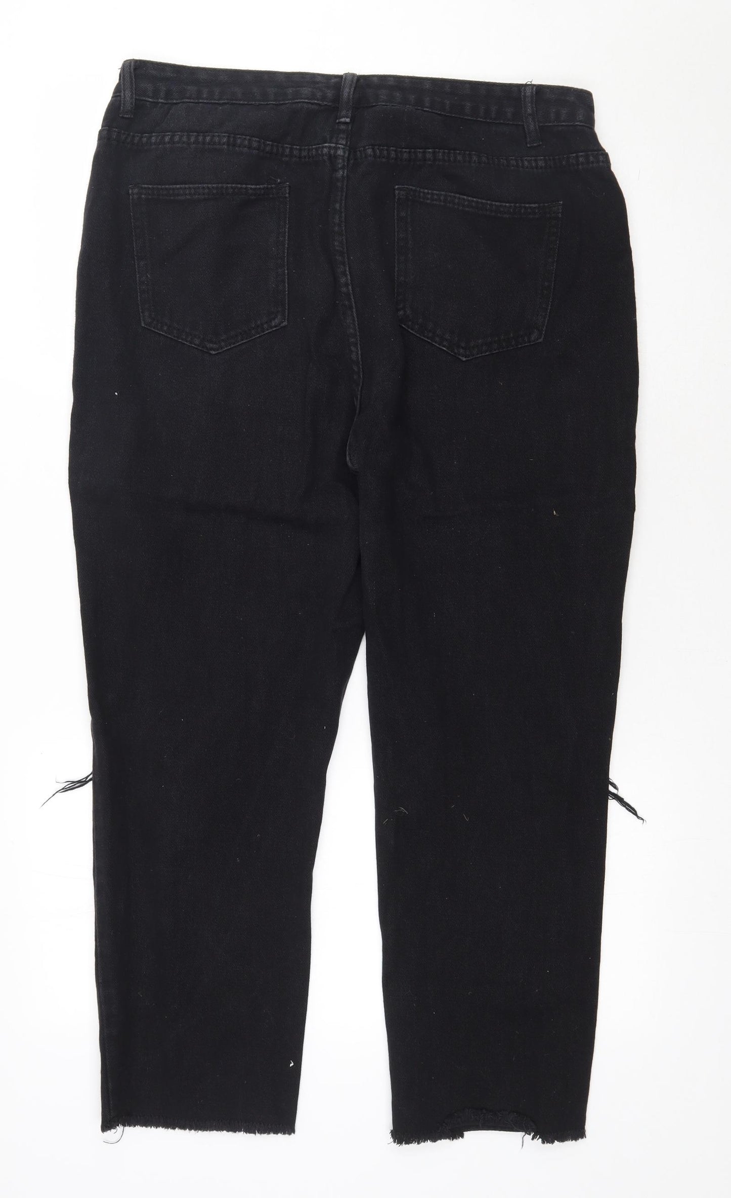 Boohoo Womens Black  Cotton Mom Jeans Size 16 L25 in Regular Button