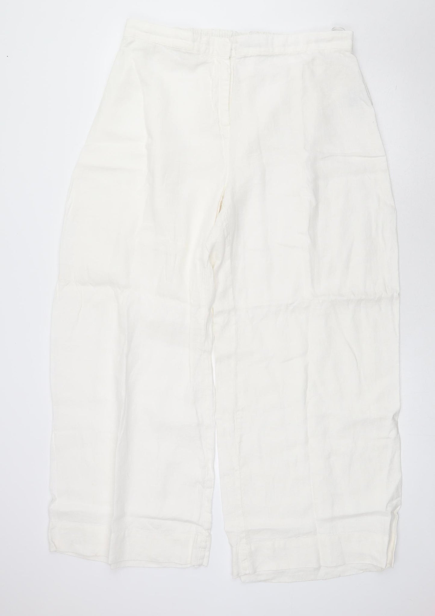 VETONO Womens White  Linen Trousers  Size 36 in L29 in Regular Zip