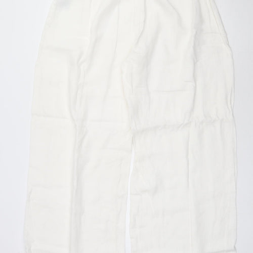 VETONO Womens White  Linen Trousers  Size 36 in L29 in Regular Zip