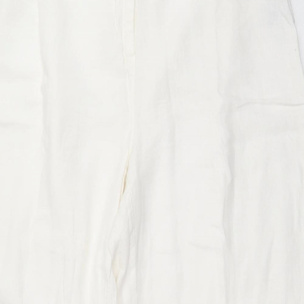VETONO Womens White  Linen Trousers  Size 36 in L29 in Regular Zip