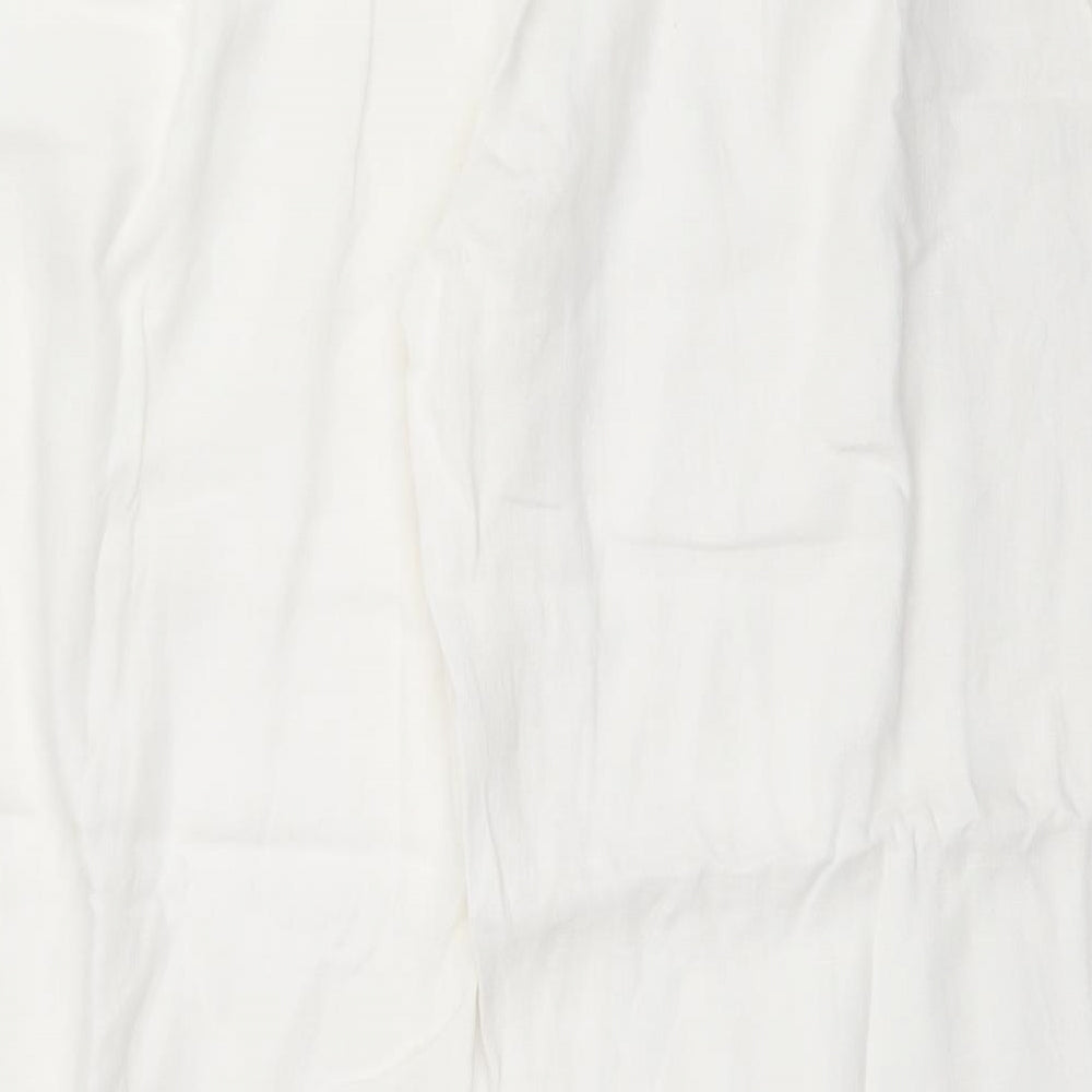VETONO Womens White  Linen Trousers  Size 36 in L29 in Regular Zip