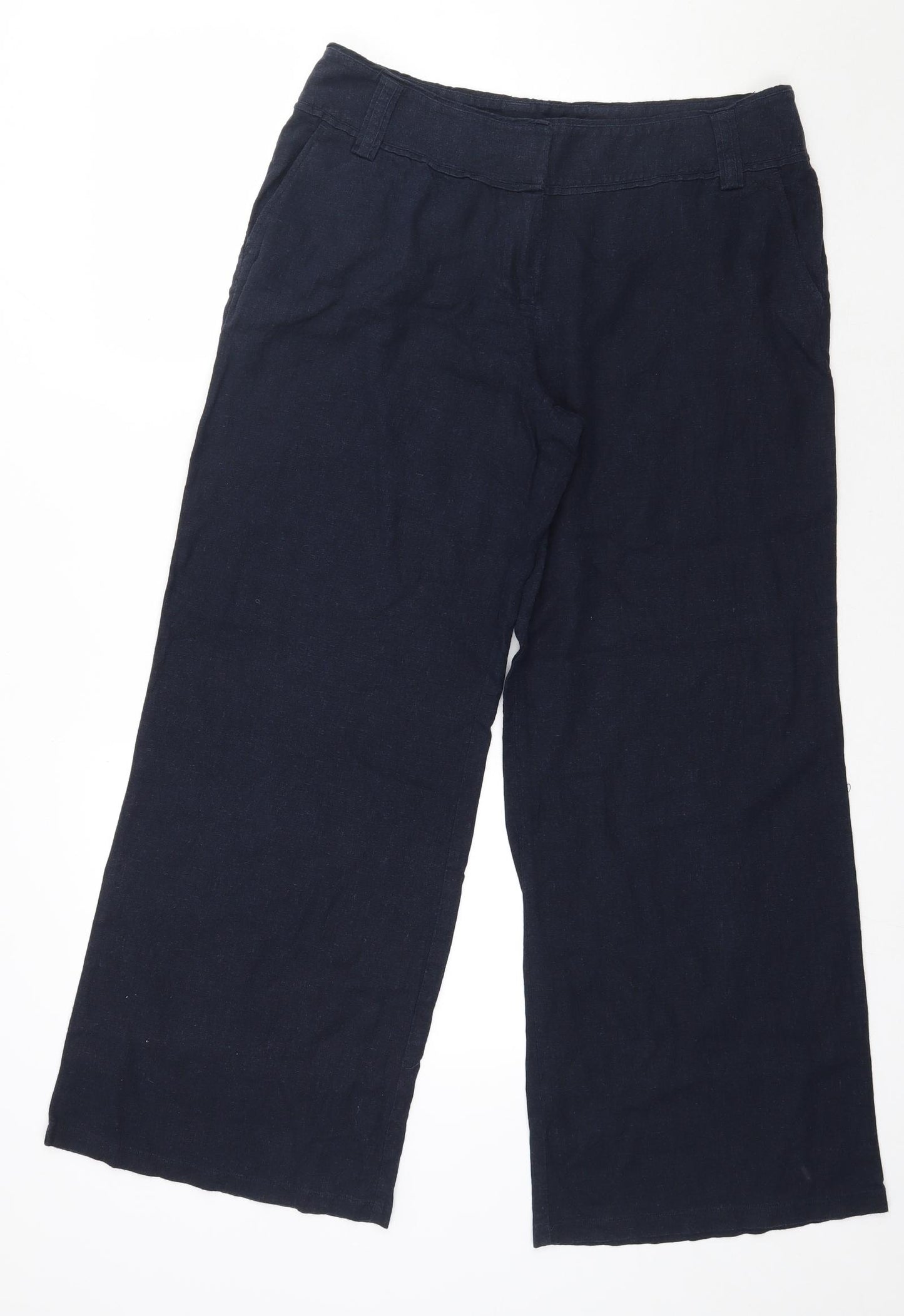 F&F Womens Blue  Linen Trousers  Size 14 L28 in Regular Zip