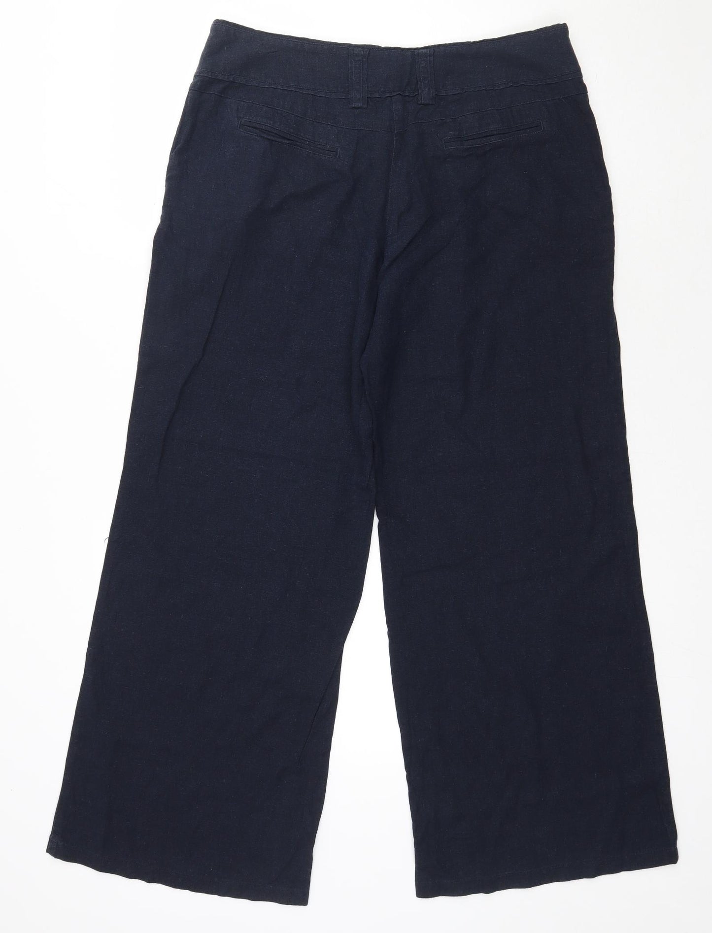 F&F Womens Blue  Linen Trousers  Size 14 L28 in Regular Zip
